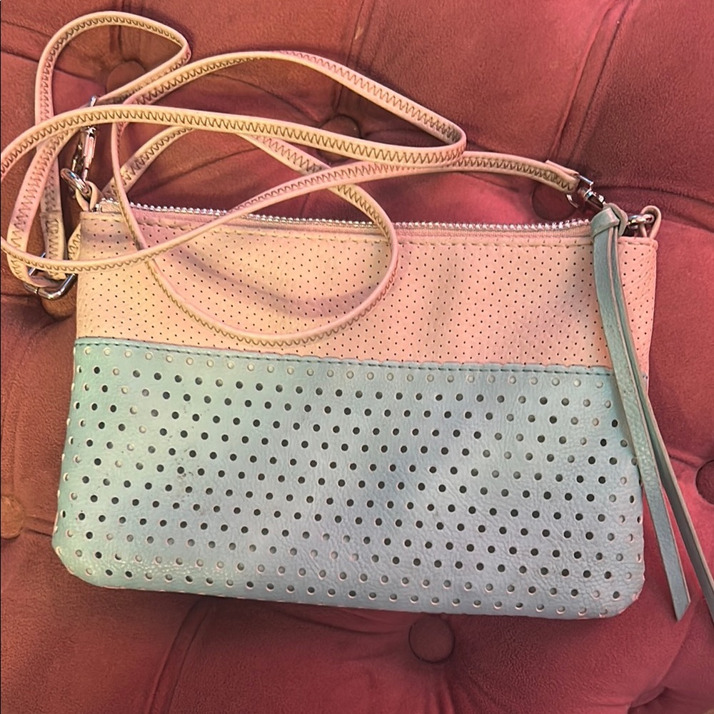 Stylish beige and Blue Perforated Women's Bag by Carlos By Carlos Santana